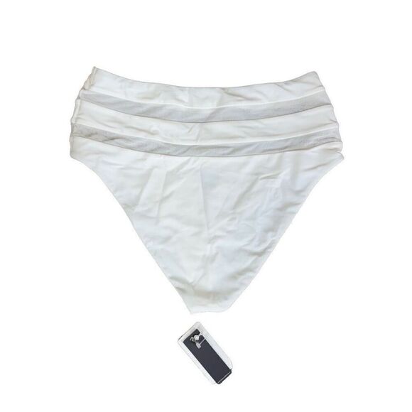 Lovers + Friends Cashel High Waist Bikini Bottom in White Sheer Mesh Stripes Che - Picture 6 of 13